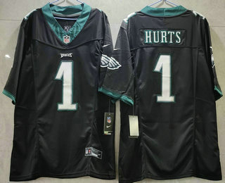 Men's Philadelphia Eagles #1 Jalen Hurts Black 2023 FUSE Vapor Untouchable Stitched Jersey