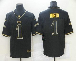 Men's Philadelphia Eagles #1 Jalen Hurts Black Golden Edition Stitched NFL Nike Limited Jersey