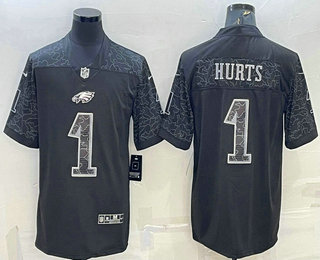 Men's Philadelphia Eagles #1 Jalen Hurts Black Reflective Limited Stitched Football Jersey