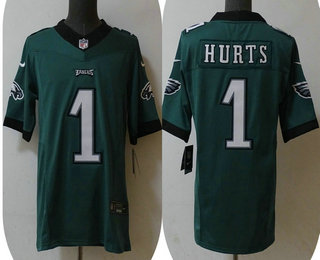 Men's Philadelphia Eagles #1 Jalen Hurts Green 2023 FUSE Vapor Stitched Jersey