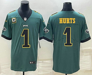 Men's Philadelphia Eagles #1 Jalen Hurts Green Golden C Patch Vapor Untouchable Limited Stitched Jersey