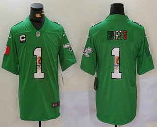 Men's Philadelphia Eagles #1 Jalen Hurts Green Mexico Vapor Limited Stitched Jersey