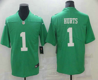 Men's Philadelphia Eagles #1 Jalen Hurts Light Green 2021 Vapor Untouchable Stitched NFL Nike Limited Jersey