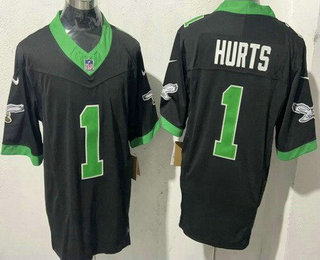 Men's Philadelphia Eagles #1 Jalen Hurts Limited Black Alternate FUSE Vapor Jersey