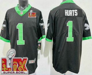 Men's Philadelphia Eagles #1 Jalen Hurts Limited Black Alternate Super Bowl LIX Vapor Jersey