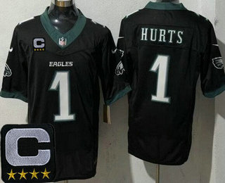 Men's Philadelphia Eagles #1 Jalen Hurts Limited Black C Patch FUSE Vapor Jersey