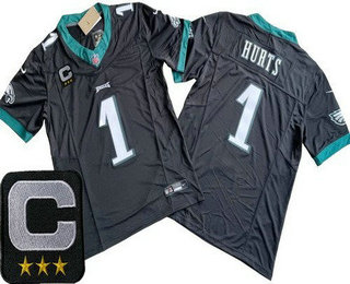 Men's Philadelphia Eagles #1 Jalen Hurts Limited Black C Patch FUSE Vapor Jersey