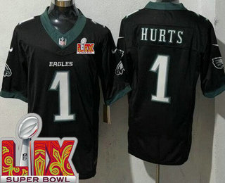 Men's Philadelphia Eagles #1 Jalen Hurts Limited Black Super Bowl LIX FUSE Vapor Jersey