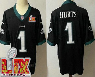 Men's Philadelphia Eagles #1 Jalen Hurts Limited Black Super Bowl LIX Vapor Jersey