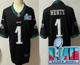 Men's Philadelphia Eagles #1 Jalen Hurts Limited Black Super Bowl LVII Vapor Jersey