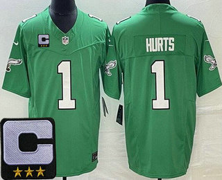 Men's Philadelphia Eagles #1 Jalen Hurts Limited Green Alternate 2023 C Patch FUSE Vapor Jersey