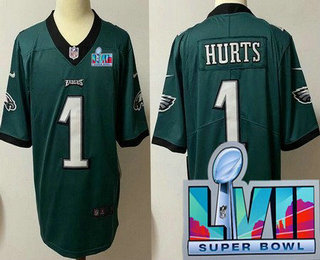 Men's Philadelphia Eagles #1 Jalen Hurts Limited Green Super Bowl LVII Vapor Jersey