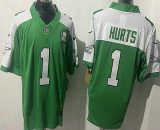 Men's Philadelphia Eagles #1 Jalen Hurts Limited Kelly Green Thanksgiving FUSE Vapor Jersey