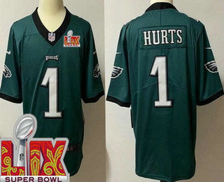 Men's Philadelphia Eagles #1 Jalen Hurts Limited Midnight Green Super Bowl LIX Vapor Jersey