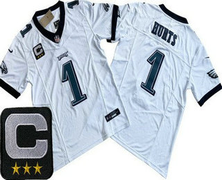 Men's Philadelphia Eagles #1 Jalen Hurts Limited White C Patch FUSE Vapor Jersey