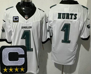 Men's Philadelphia Eagles #1 Jalen Hurts Limited White C Patch FUSE Vapor Jersey