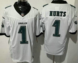 Men's Philadelphia Eagles #1 Jalen Hurts Limited White FUSE Vapor Jersey