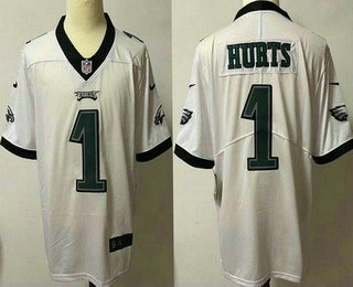 Men's Philadelphia Eagles #1 Jalen Hurts Limited White Vapor Untouchable Jersey