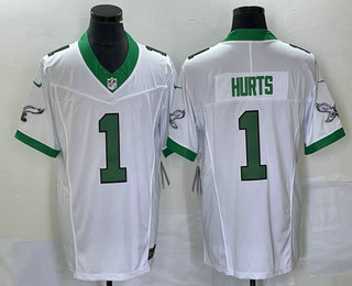 Men's Philadelphia Eagles #1 Jalen Hurts White 2023 FUSE Vapor Limited Throwback Stitched Jersey