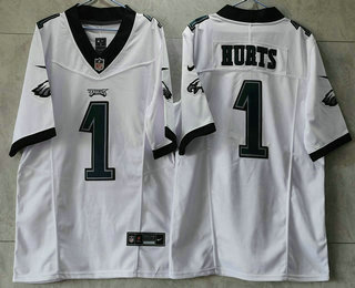 Men's Philadelphia Eagles #1 Jalen Hurts White 2023 FUSE Vapor Untouchable Stitched Jersey