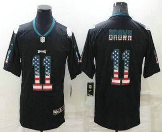 Men's Philadelphia Eagles #11 AJ Brown 2018 USA Flag Fashion Black Color Rush Stitched Nike Limited Jersey