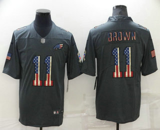 Men's Philadelphia Eagles #11 AJ Brown 2019 Black Salute To Service USA Flag Fashion Limited Jersey