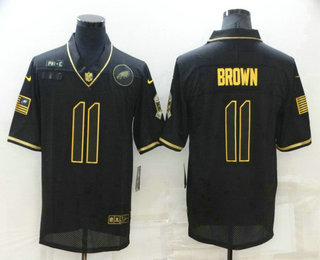 Men's Philadelphia Eagles #11 AJ Brown Black Gold 2020 Salute To Service Stitched NFL Nike Limited Jersey