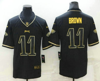 Men's Philadelphia Eagles #11 AJ Brown Black Golden Edition Stitched NFL Nike Limited Jersey