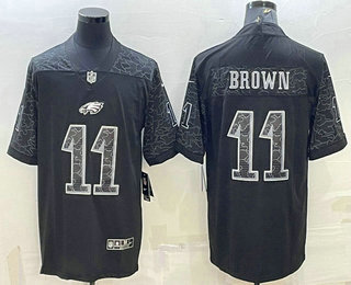 Men's Philadelphia Eagles #11 AJ Brown Black Reflective Limited Stitched Football Jersey