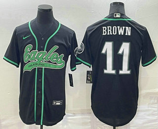 Men's Philadelphia Eagles #11 AJ Brown Black Stitched Cool Base Nike Baseball Jersey