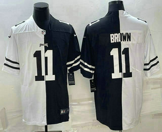 Men's Philadelphia Eagles #11 AJ Brown Black White Split Limited Stitched Jersey