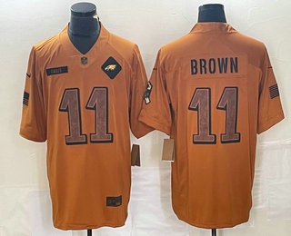 Men's Philadelphia Eagles #11 AJ Brown Brown 2023 Salute To Service Limited Stitched Jersey