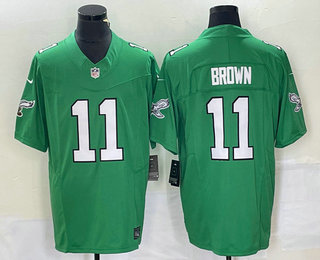 Men's Philadelphia Eagles #11 AJ Brown Green 2023 FUSE Vapor Limited Throwback Stitched Jersey