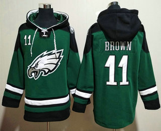 Men's Philadelphia Eagles #11 AJ Brown Green Ageless Must Have Lace Up Pullover Hoodie