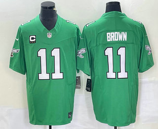 Men's Philadelphia Eagles #11 AJ Brown Green C Patch 2023 FUSE Vapor Limited Throwback Stitched Jersey