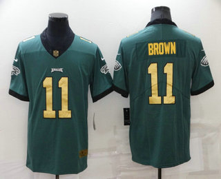 Men's Philadelphia Eagles #11 AJ Brown Green With Gold 2017 Vapor Untouchable Stitched NFL Nike Limited Jersey