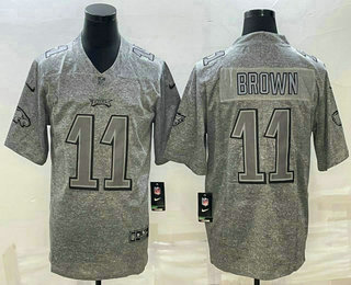 Men's Philadelphia Eagles #11 AJ Brown Grey Stitched Jersey