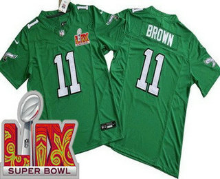 Men's Philadelphia Eagles #11 AJ Brown Limited Kelly Green Super Bowl LIX FUSE Vapor Jersey