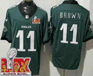 Men's Philadelphia Eagles #11 AJ Brown Limited Midnight Green Super Bowl LIX FUSE Vapor Jersey