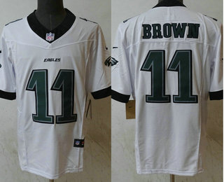 Men's Philadelphia Eagles #11 AJ Brown Limited White New Logo FUSE Vapor Jersey