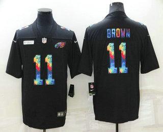 Men's Philadelphia Eagles #11 AJ Brown Multi Color Black 2020 NFL Crucial Catch Vapor Untouchable Nike Limited Jersey