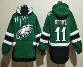 Men's Philadelphia Eagles #11 AJ Brown NEW Green Pocket Stitched NFL Pullover Hoodie