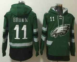 Men's Philadelphia Eagles #11 AJ Brown NEW Midnight Green Pocket Stitched NFL Pullover Hoodie