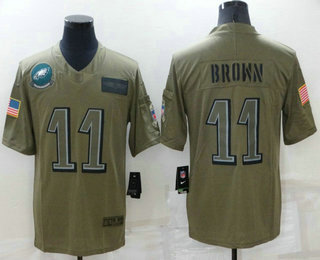 Men's Philadelphia Eagles #11 AJ Brown NEW Olive 2019 Salute To Service Stitched NFL Nike Limited Jersey