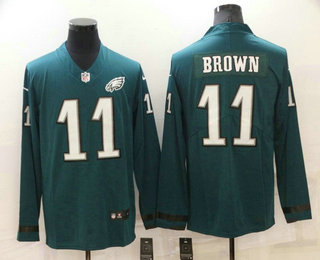 Men's Philadelphia Eagles #11 AJ Brown Nike Green Therma Long Sleeve Limited Jersey