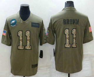 Men's Philadelphia Eagles #11 AJ Brown Olive Camo 2019 Salute To Service Stitched NFL Nike Limited Jersey