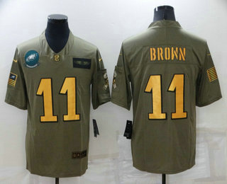 Men's Philadelphia Eagles #11 AJ Brown Olive Gold 2019 Salute To Service Stitched NFL Nike Limited Jersey