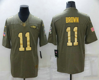 Men's Philadelphia Eagles #11 AJ Brown Olive with Gold 2017 Salute To Service Stitched NFL Nike Limited Jersey