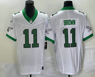 Men's Philadelphia Eagles #11 AJ Brown White 2023 FUSE Vapor Limited Throwback Stitched Jersey