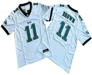 Men's Philadelphia Eagles #11 AJ Brown White 2023 FUSE Vapor Stitched Jersey